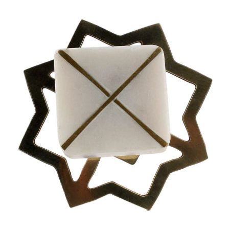 White Stone Square Gold Cross Dresser Knob